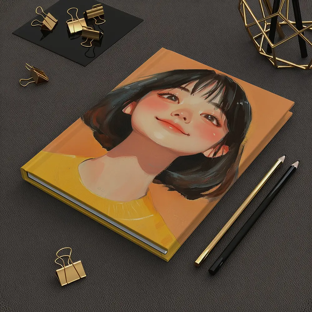 Anime Girl Portrait Orange Background Digital Art – Notebooks