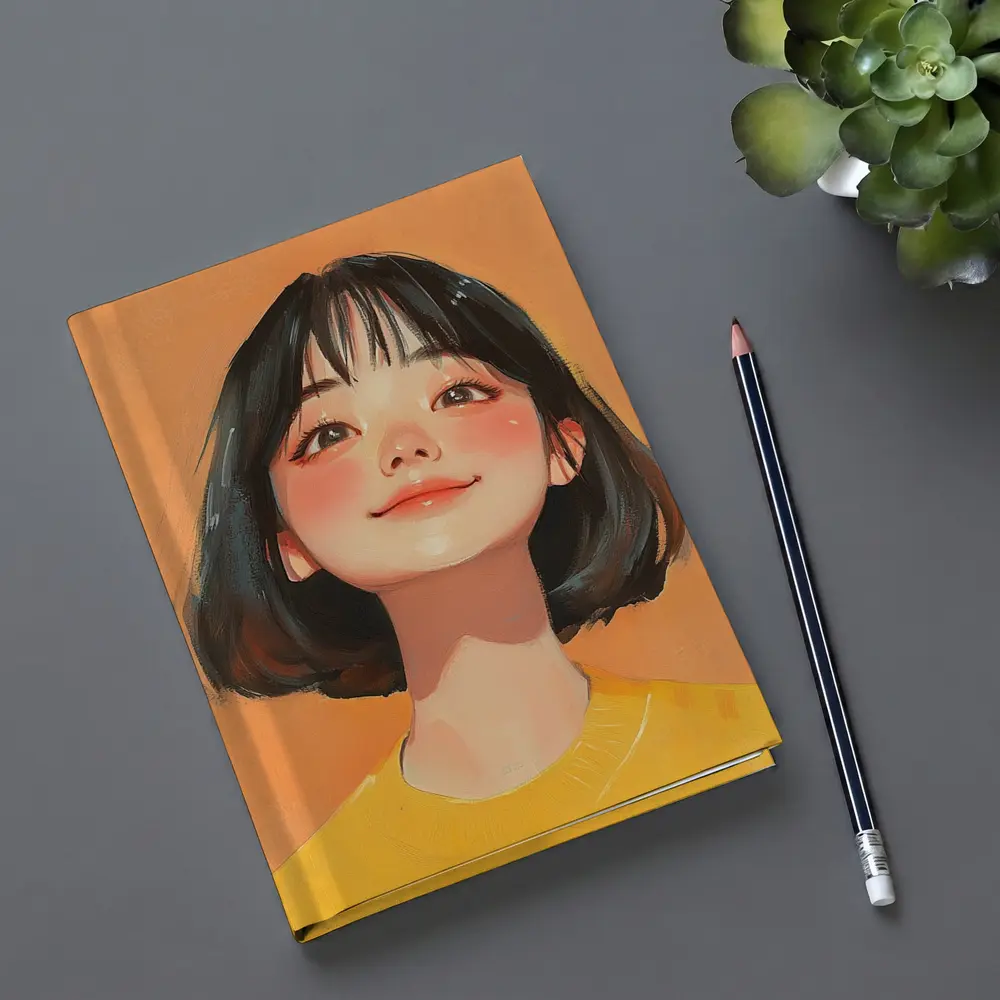 Anime Girl Portrait Orange Background Digital Art – Notebooks