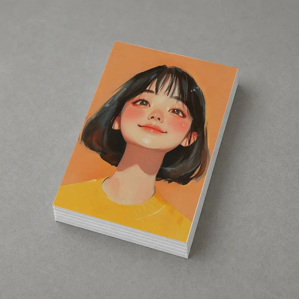 Anime Girl Portrait Orange Background Digital Art – Postcards
