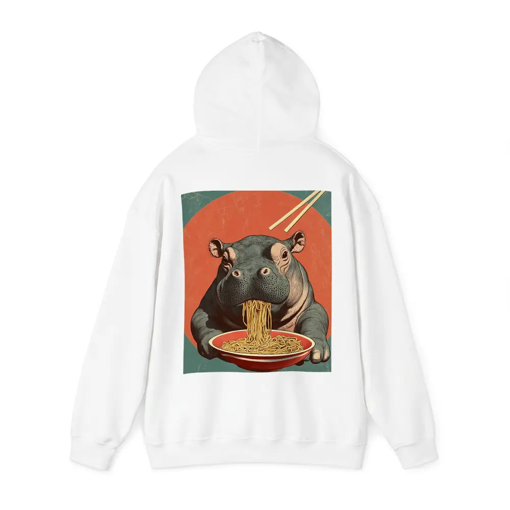 Hippo Eating Noodles Retro Japanese Art – Hoodies