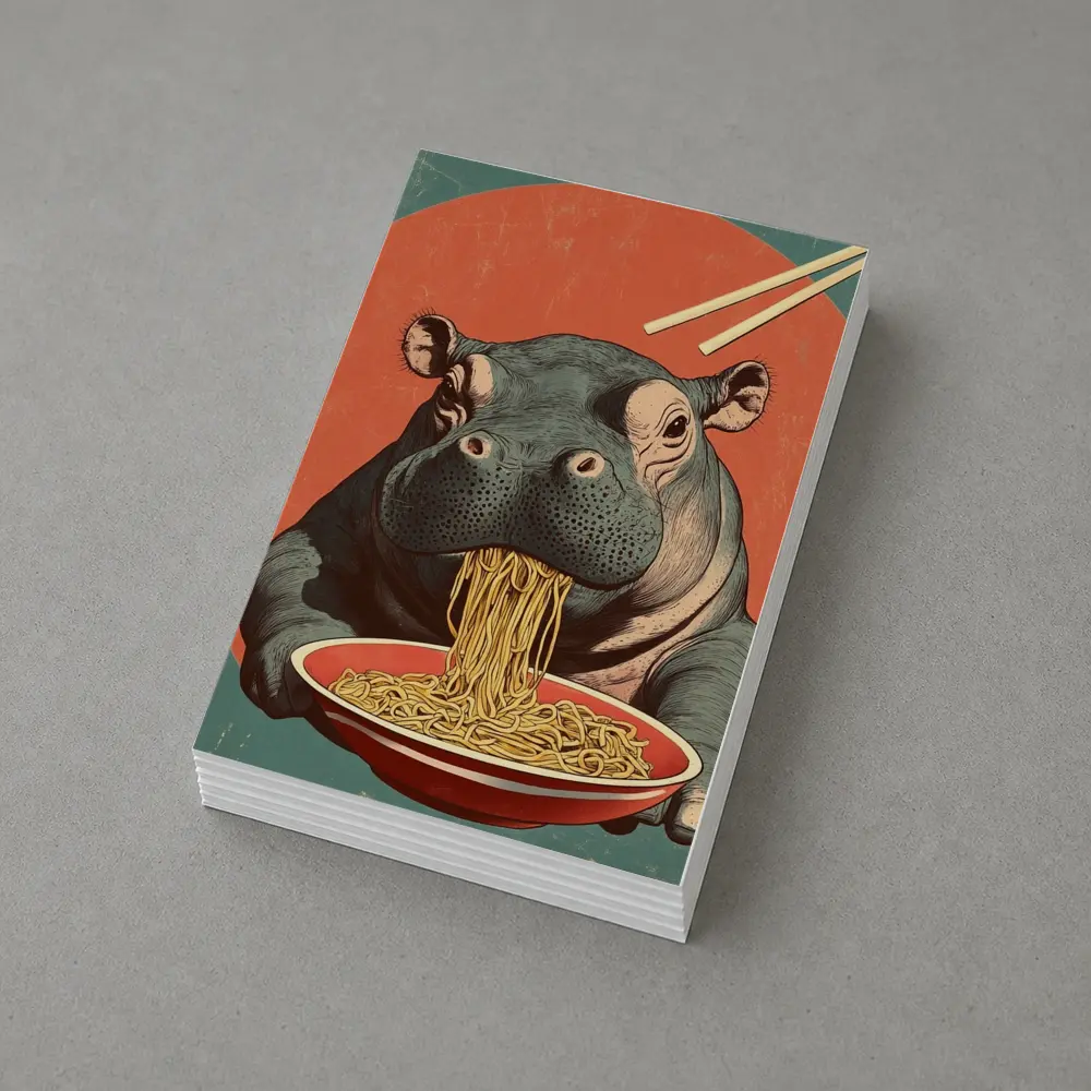 Hippo Eating Noodles Retro Japanese Art – Postcards