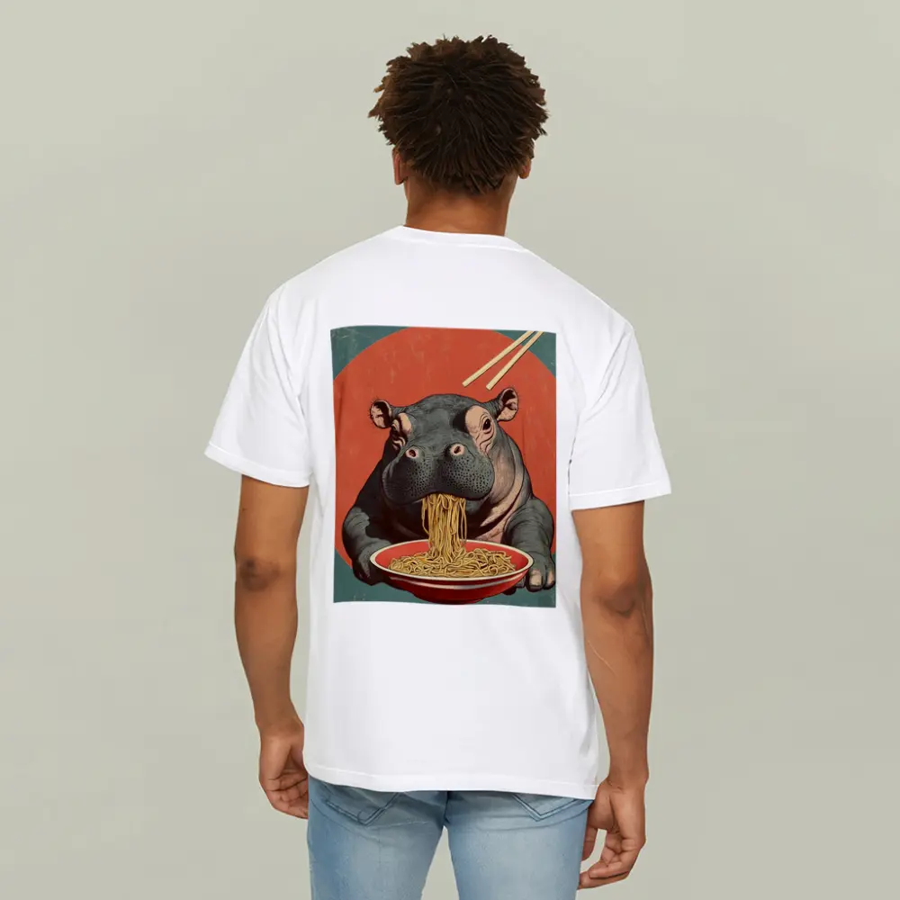 Hippo Eating Noodles Retro Japanese Art – T-Shirts