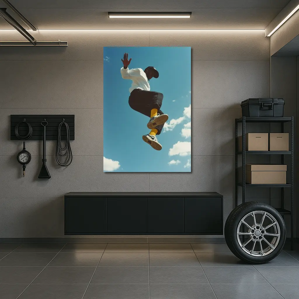 Man Jumping High Against Blue Sky – Wall Art