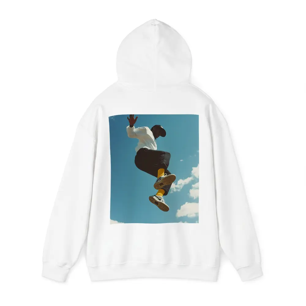 Man Jumping High Against Blue Sky – Hoodies