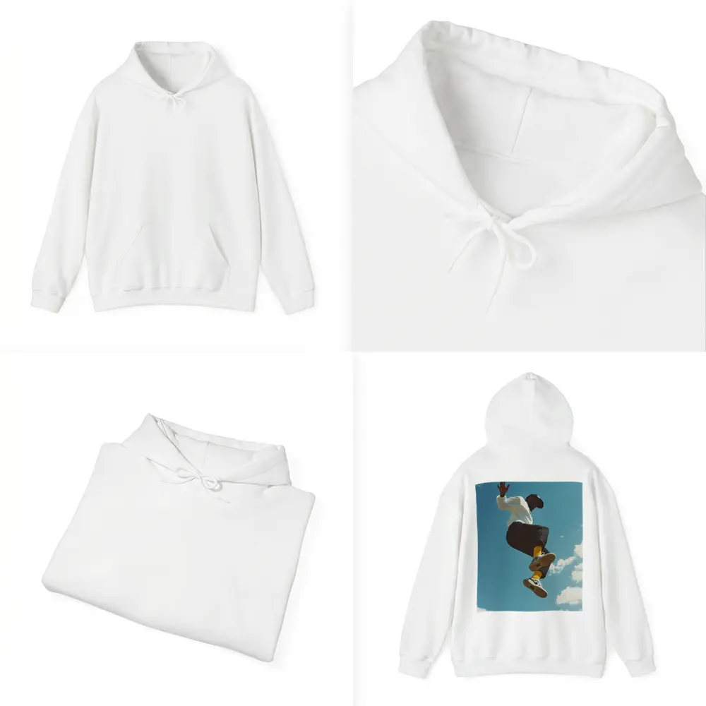 Man Jumping High Against Blue Sky – Hoodies