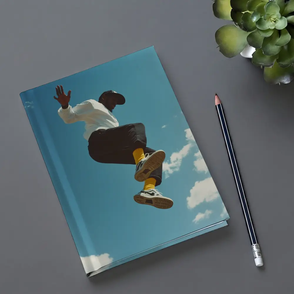 Man Jumping High Against Blue Sky – Notebooks