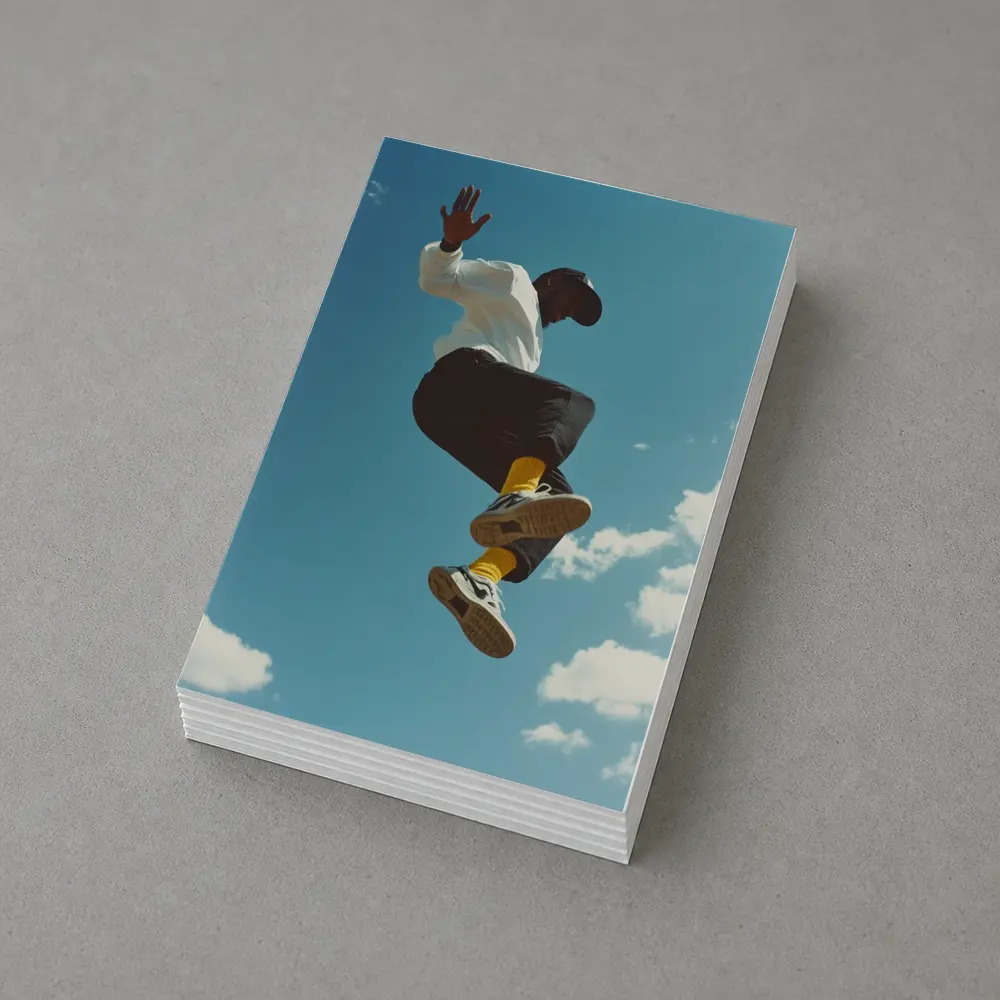 Man Jumping High Against Blue Sky – Postcards