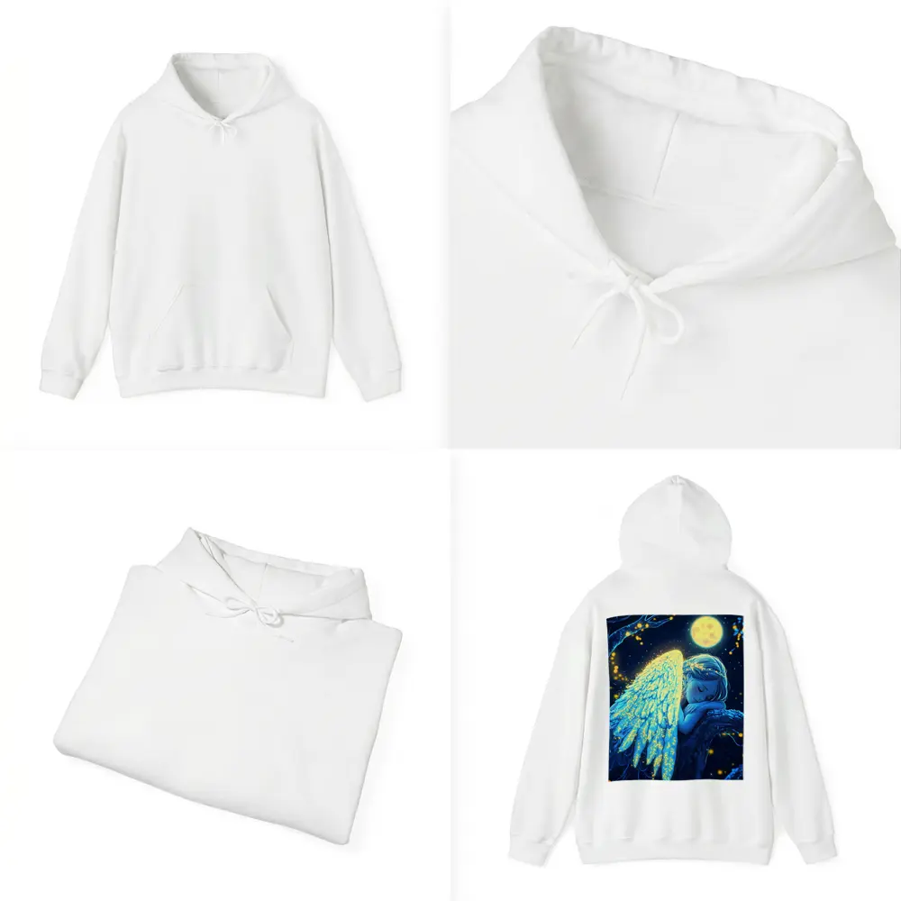 Sleeping Angel Girl Glowing Wings Moon Night – Hoodies