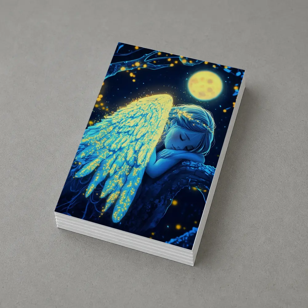 Sleeping Angel Girl Glowing Wings Moon Night – Postcards