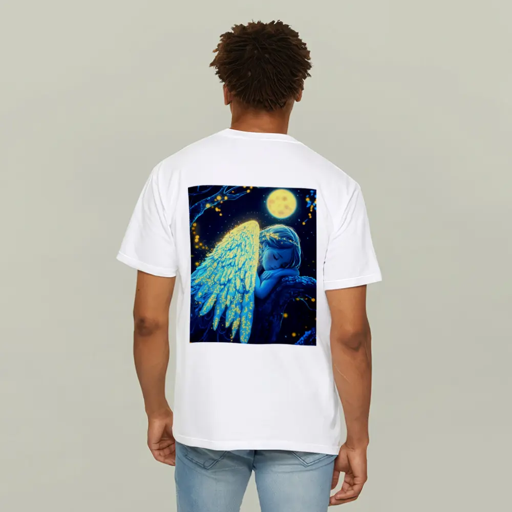 Sleeping Angel Girl Glowing Wings Moon Night – T-Shirts