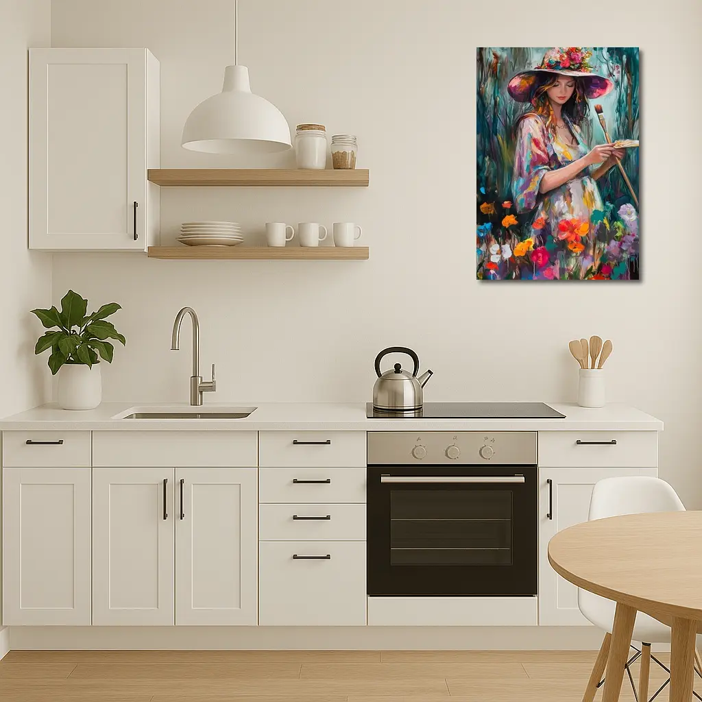 Painter Woman In Floral Garden Oil Art – Wall Art
