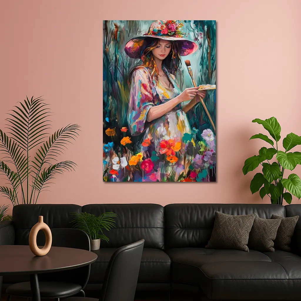 Painter Woman In Floral Garden Oil Art – Wall Art
