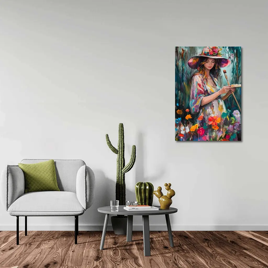Painter Woman In Floral Garden Oil Art – Wall Art