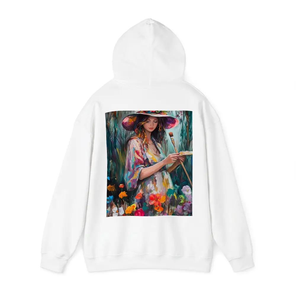 Painter Woman In Floral Garden Oil Art – Hoodies