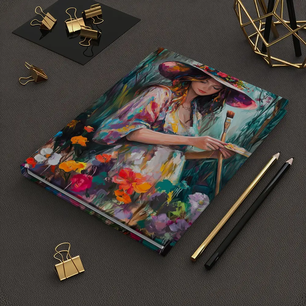 Painter Woman In Floral Garden Oil Art – Notebooks