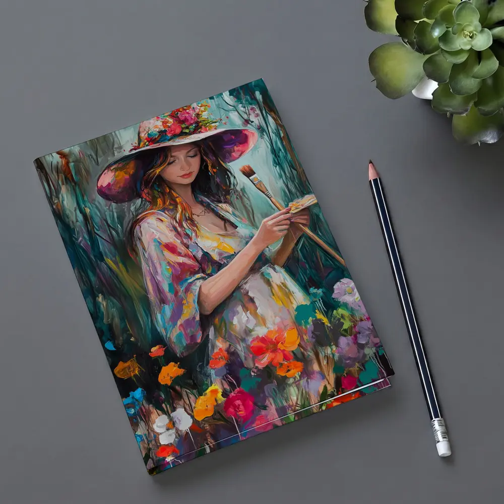Painter Woman In Floral Garden Oil Art – Notebooks