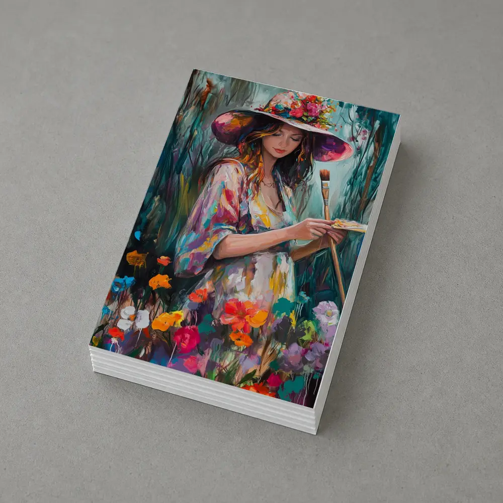 Painter Woman In Floral Garden Oil Art – Postcards