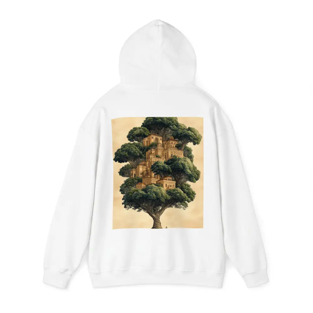 Ancient Tree City Fantasy Illustration Beige – Hoodies