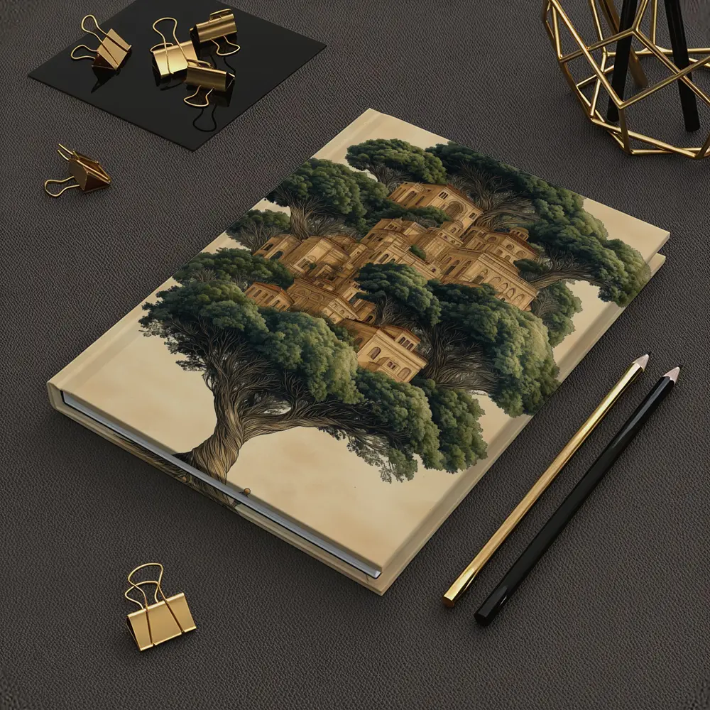 Ancient Tree City Fantasy Illustration Beige – Notebooks