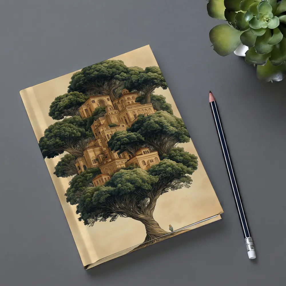 Ancient Tree City Fantasy Illustration Beige – Notebooks