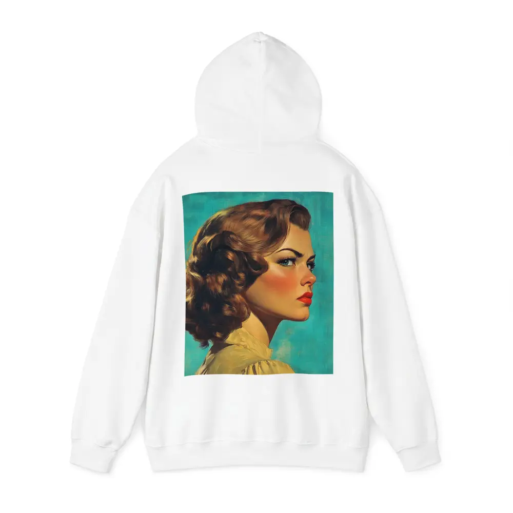 Retro Pin Up Woman Teal Background Portrait – Hoodies