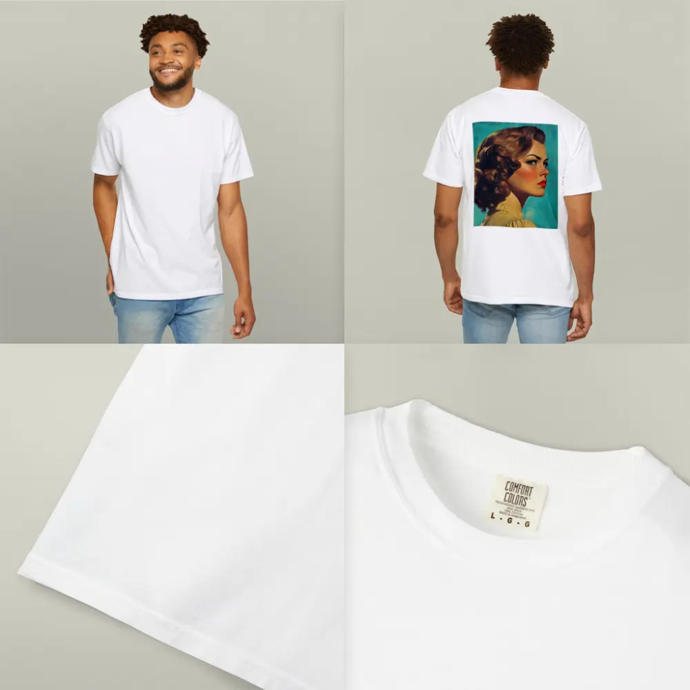Retro Pin Up Woman Teal Background Portrait – T-Shirts