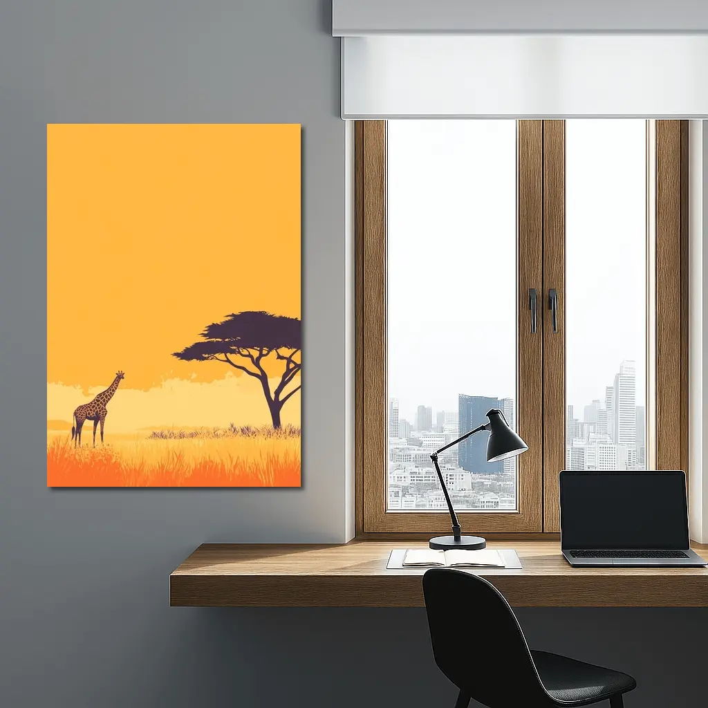 Giraffe Silhouette African Savanna Acacia Tree – Wall Art