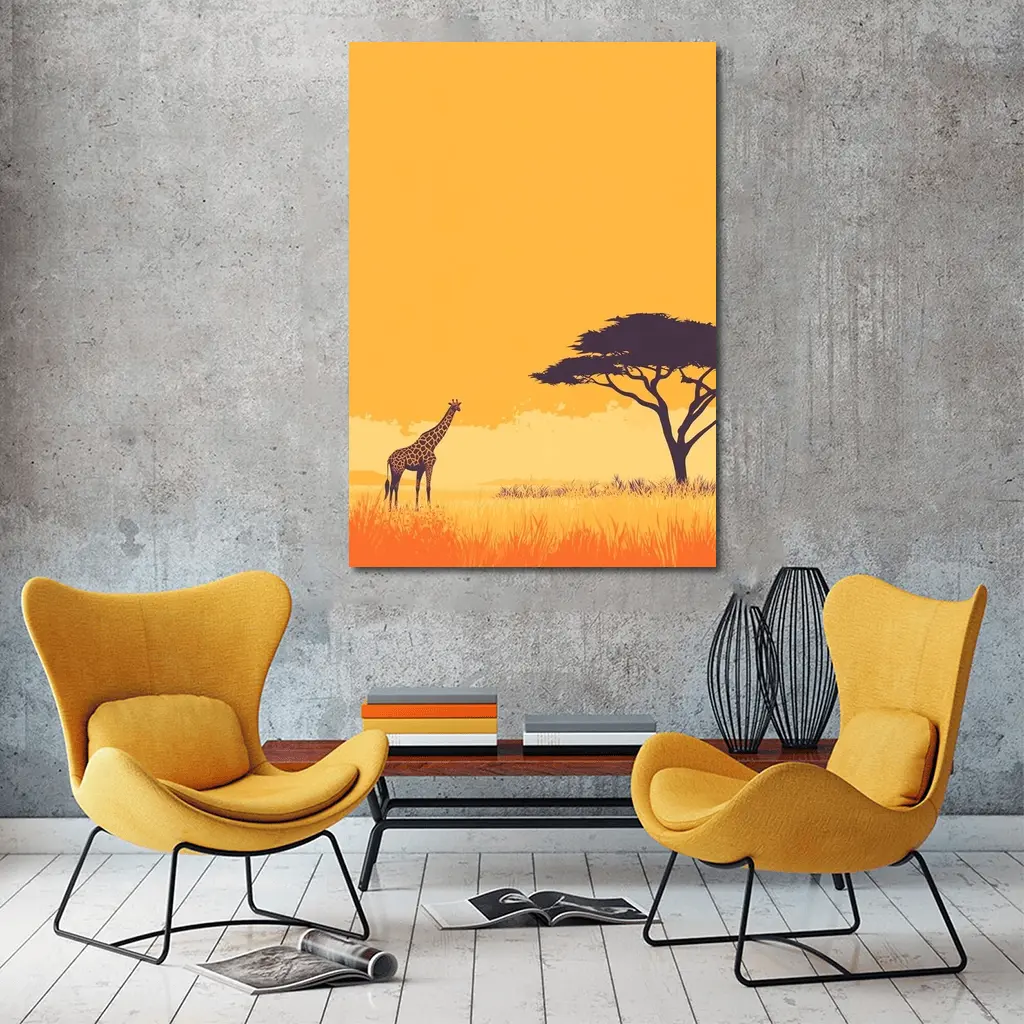 Giraffe Silhouette African Savanna Acacia Tree – Wall Art