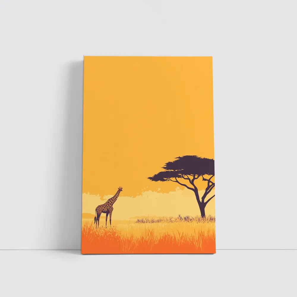 Giraffe Silhouette African Savanna Acacia Tree – Wall Art