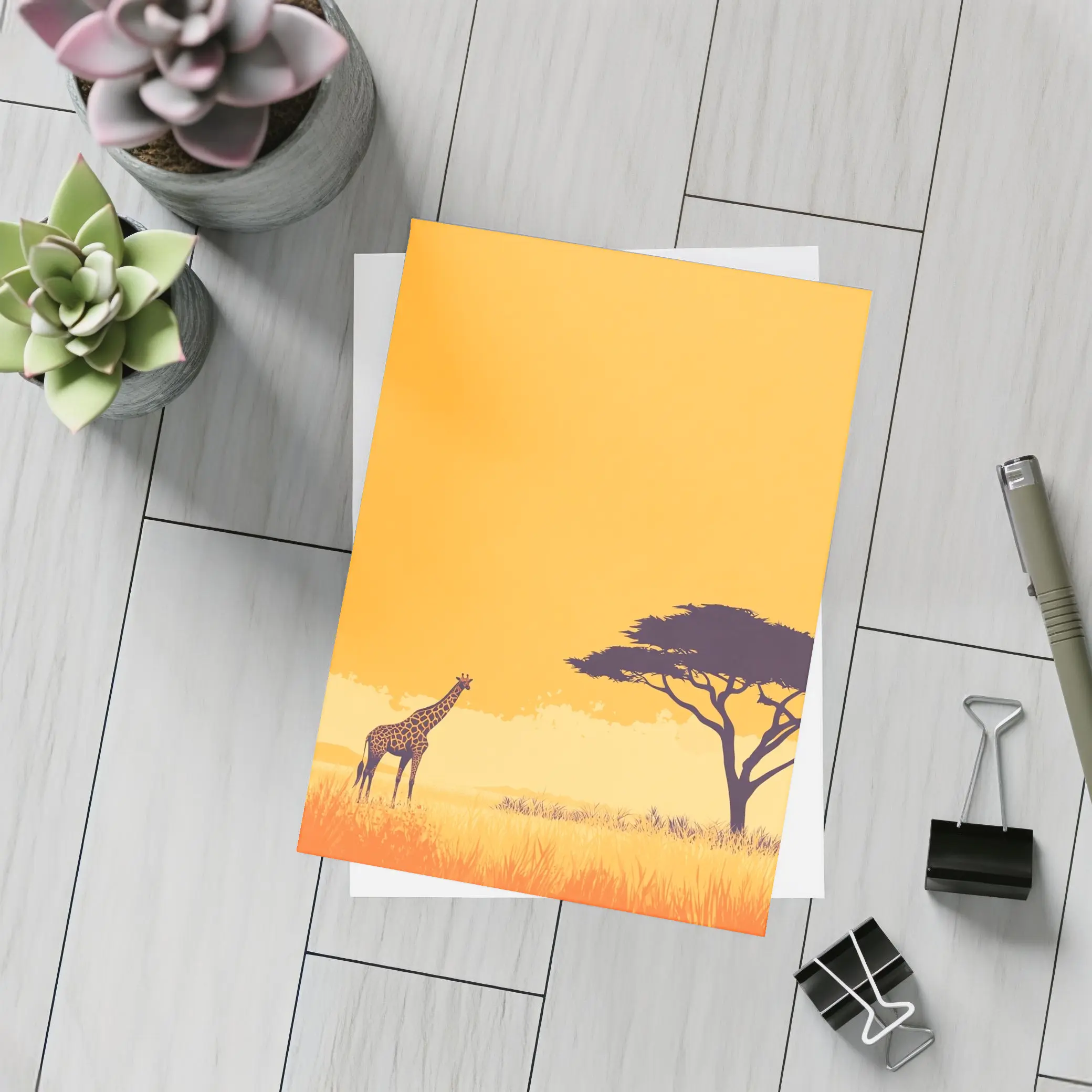 Giraffe Silhouette African Savanna Acacia Tree – Postcards