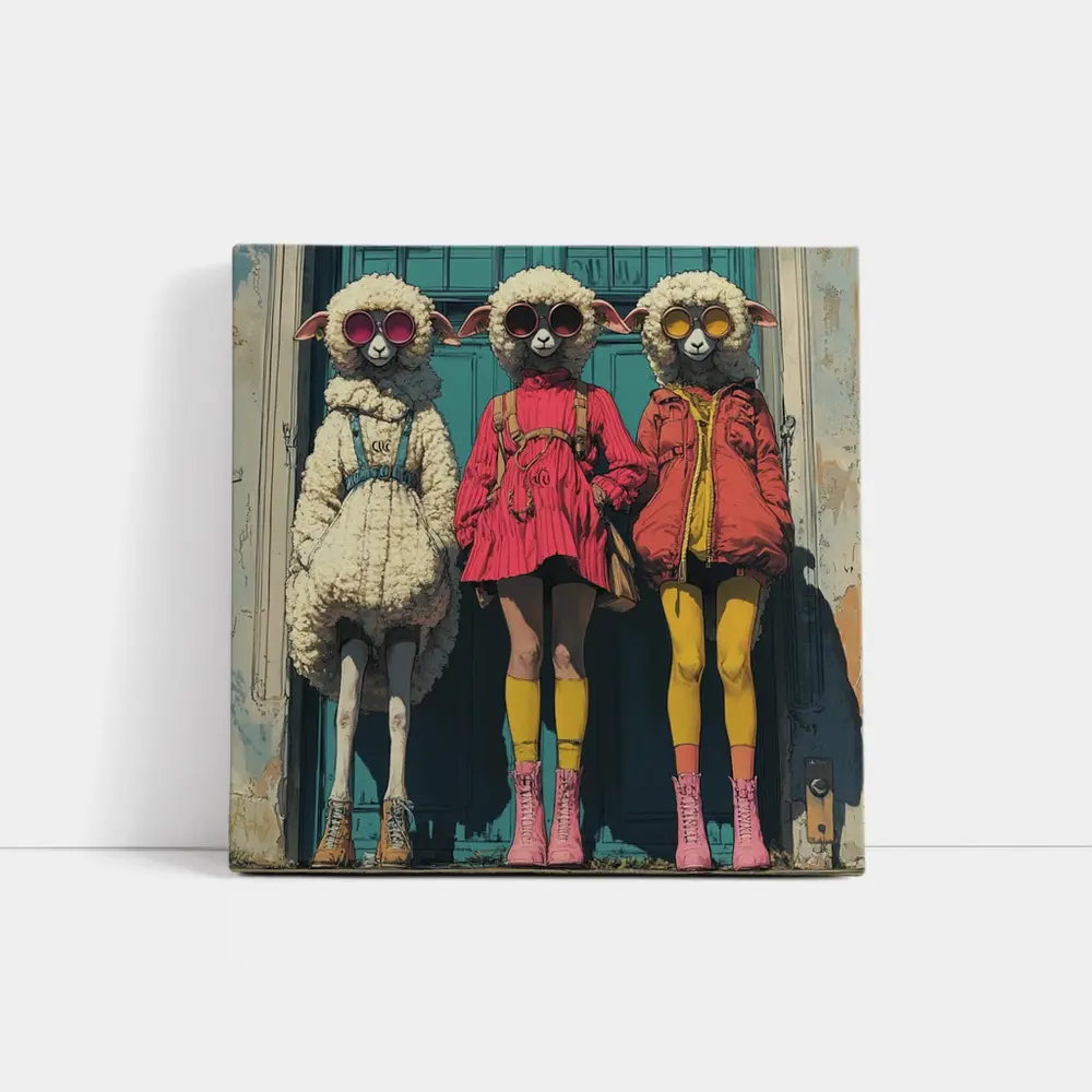 Three Fashion Sheep Sunglasses Urban Street Art – Wall Art