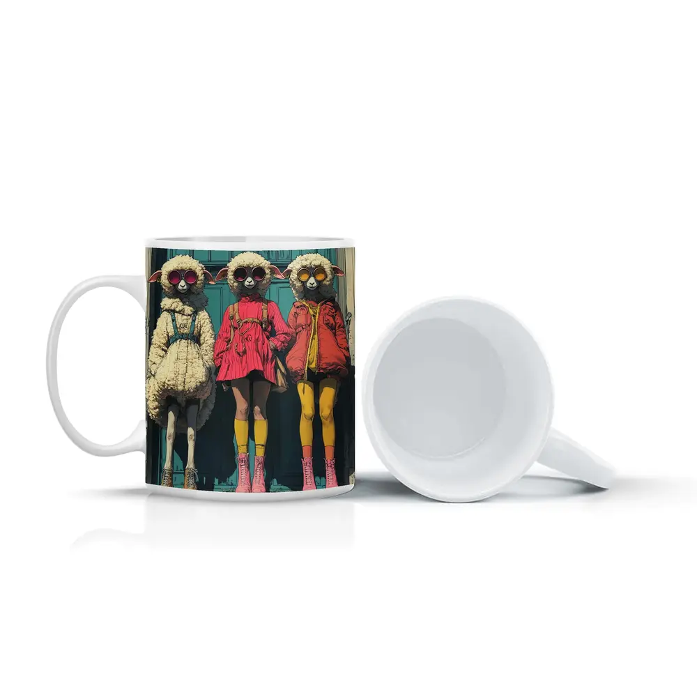 Three Fashion Sheep Sunglasses Urban Street Art – Mugs
