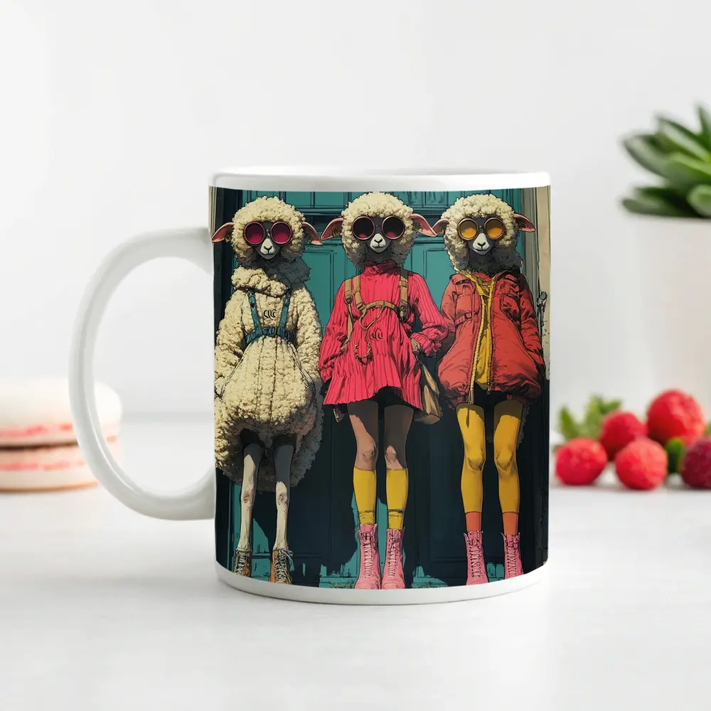 Three Fashion Sheep Sunglasses Urban Street Art – Mugs
