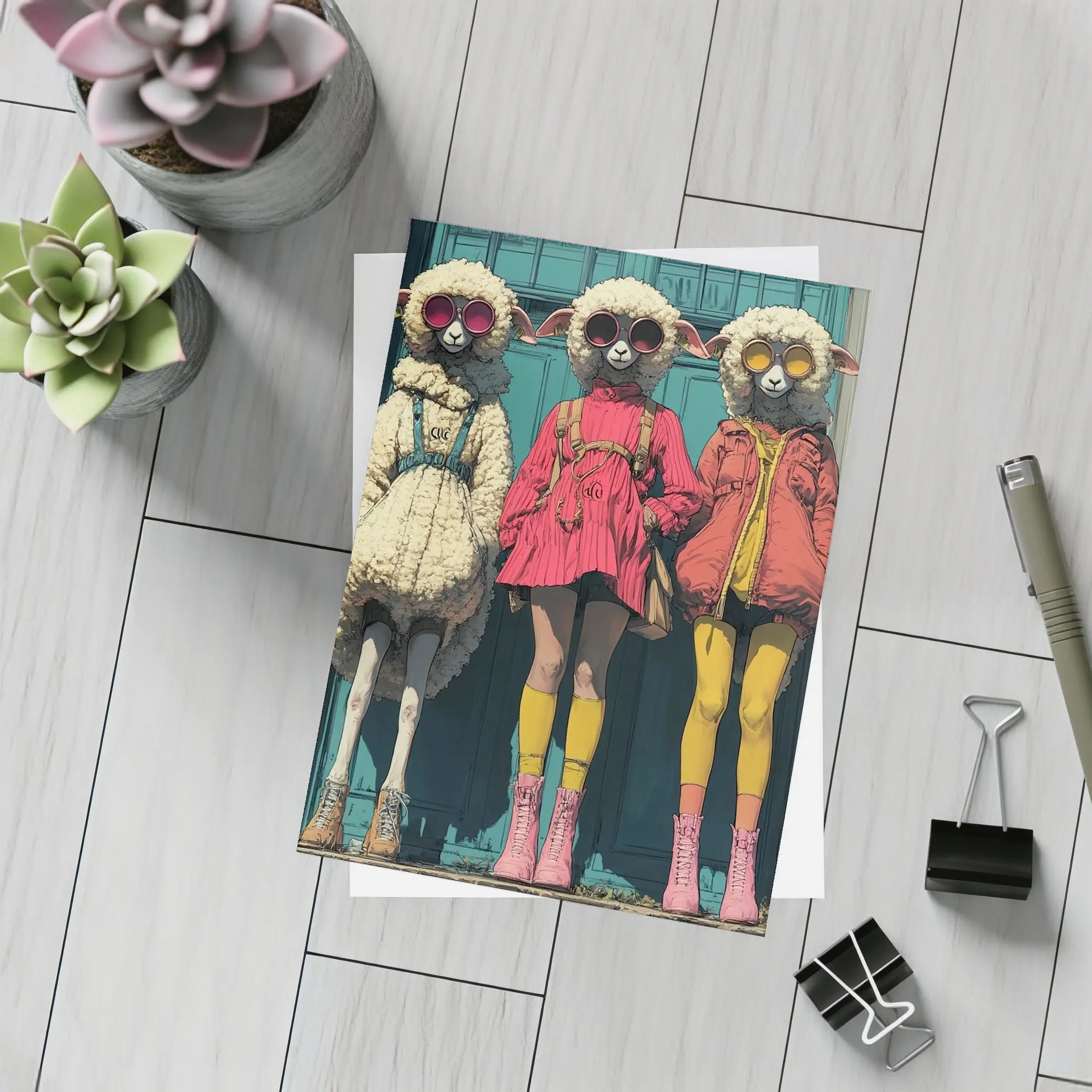Three Fashion Sheep Sunglasses Urban Street Art – Postcards