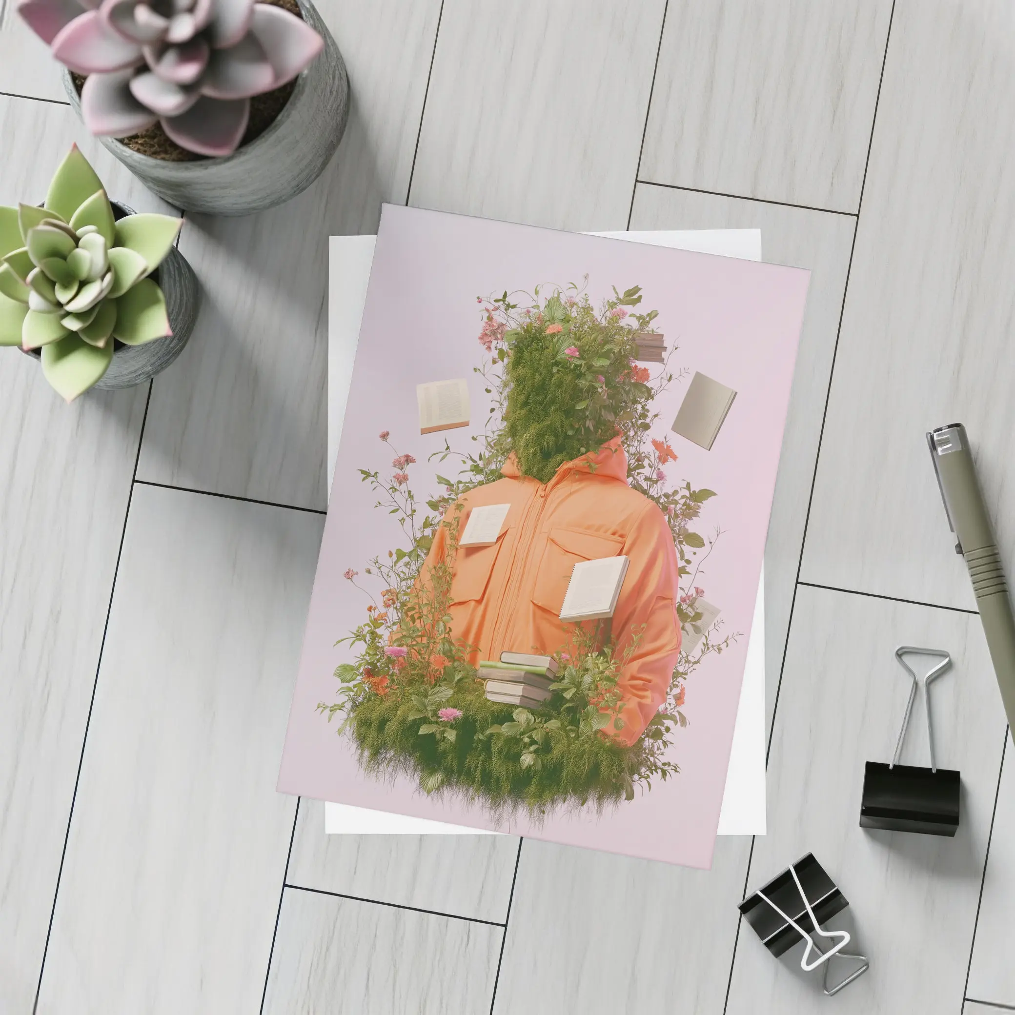 Orange Jacket Figure Surrounded By Blooming Flowers – Postcards