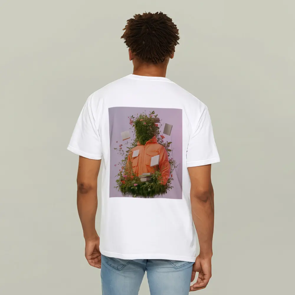 Orange Jacket Figure Surrounded By Blooming Flowers – T-Shirts