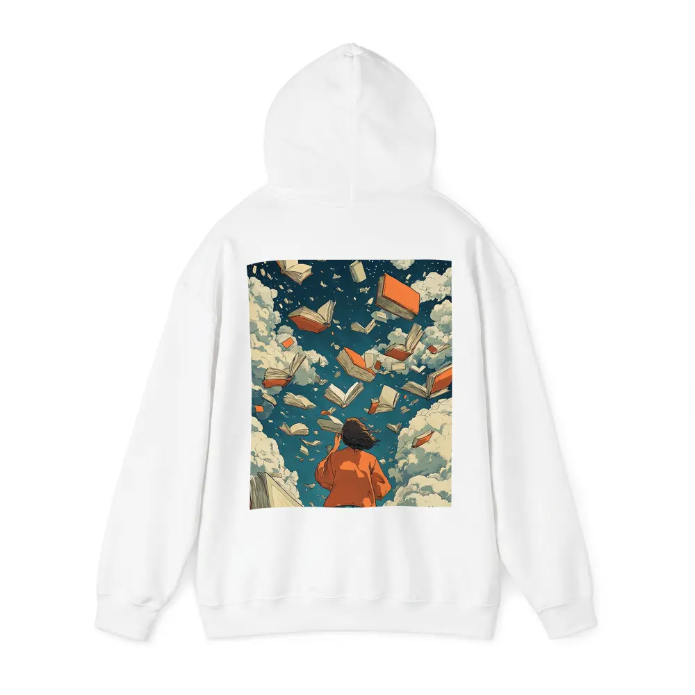 Girl Reading Books Flying Sky Illustration – Hoodies