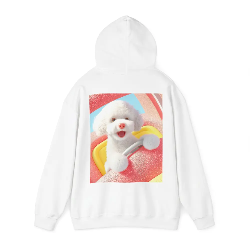 Happy White Poodle Riding Pink Toy Car – Hoodies