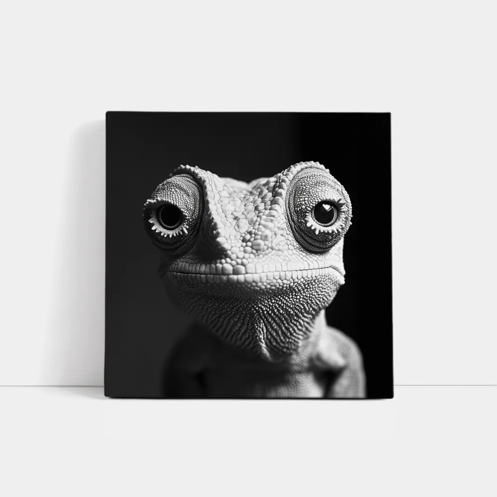 Chameleon Close Up Black White Portrait – Wall Art