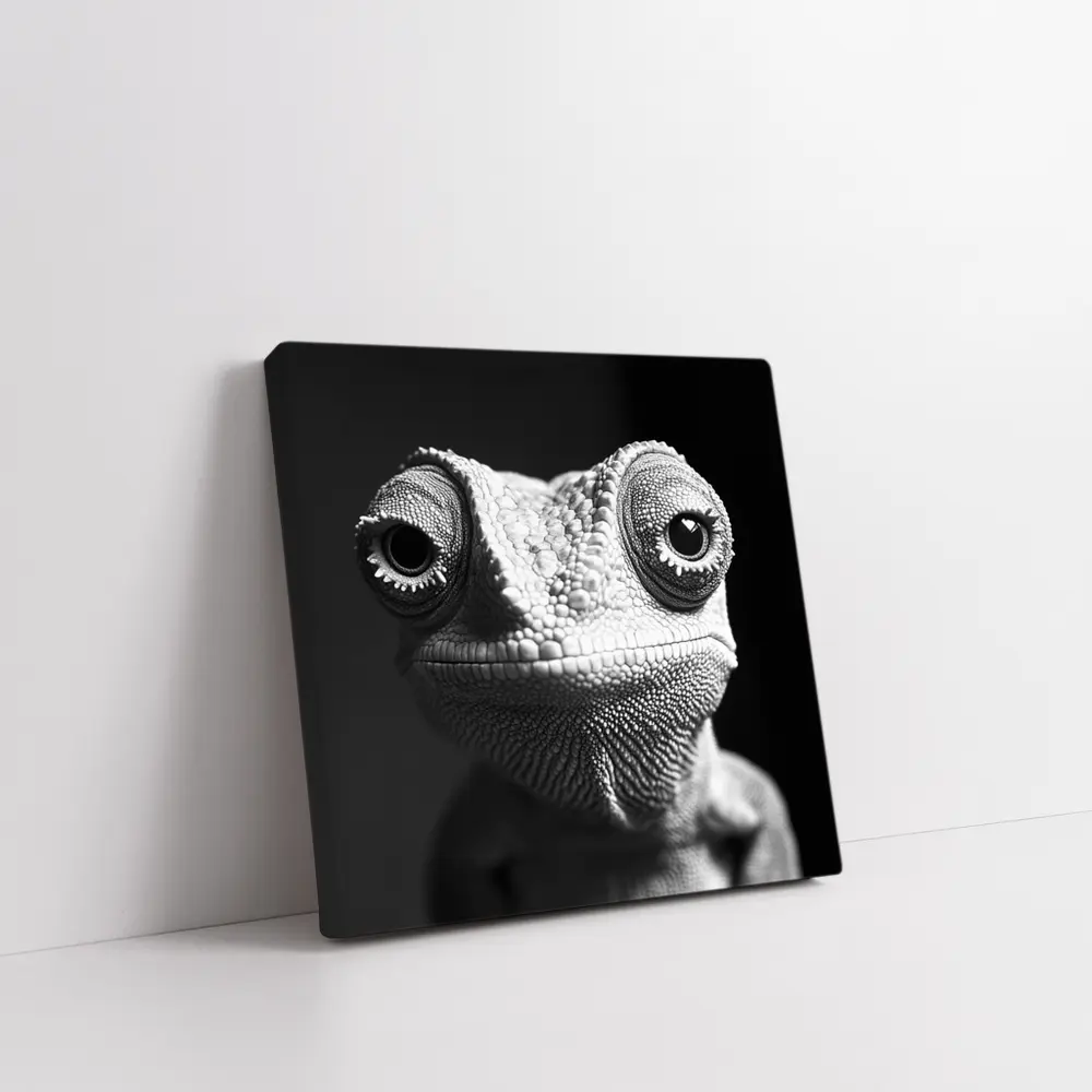 Chameleon Close Up Black White Portrait – Wall Art