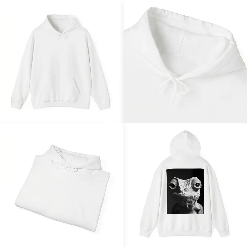 Chameleon Close Up Black White Portrait – Hoodies