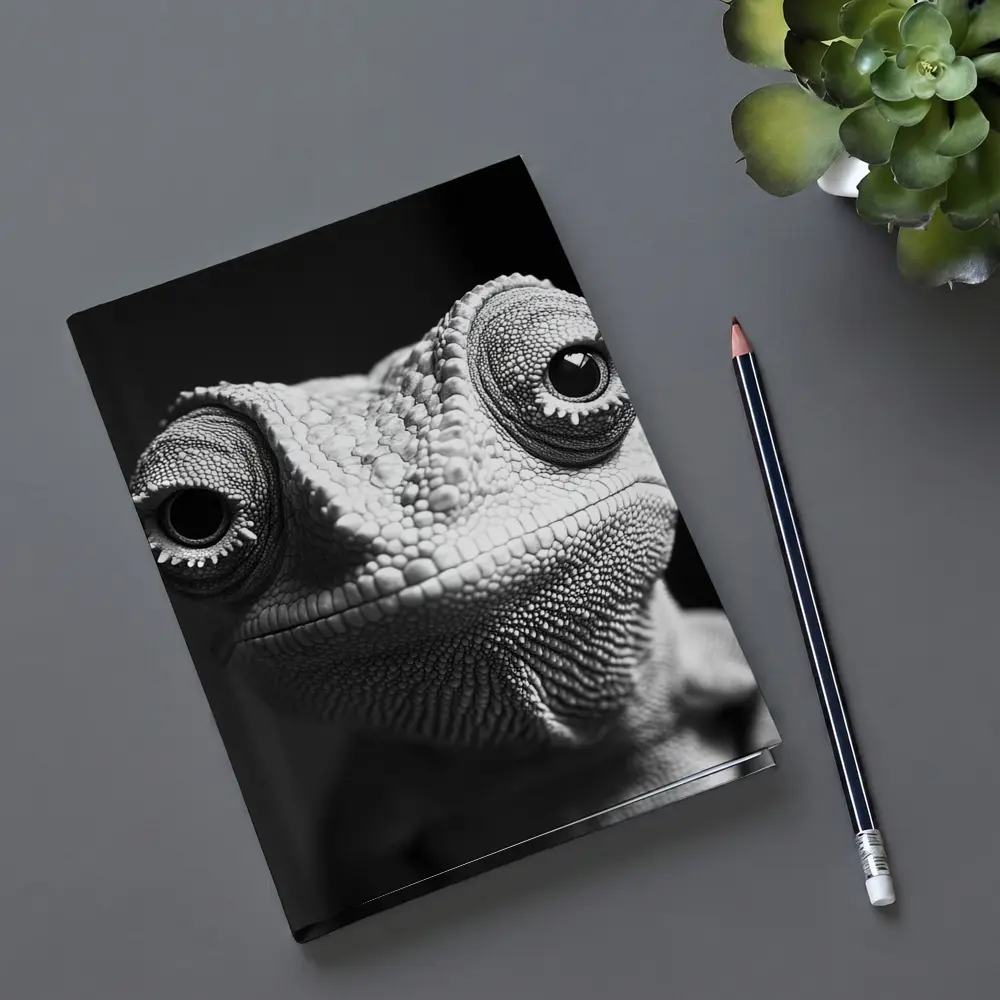 Chameleon Close Up Black White Portrait – Notebooks