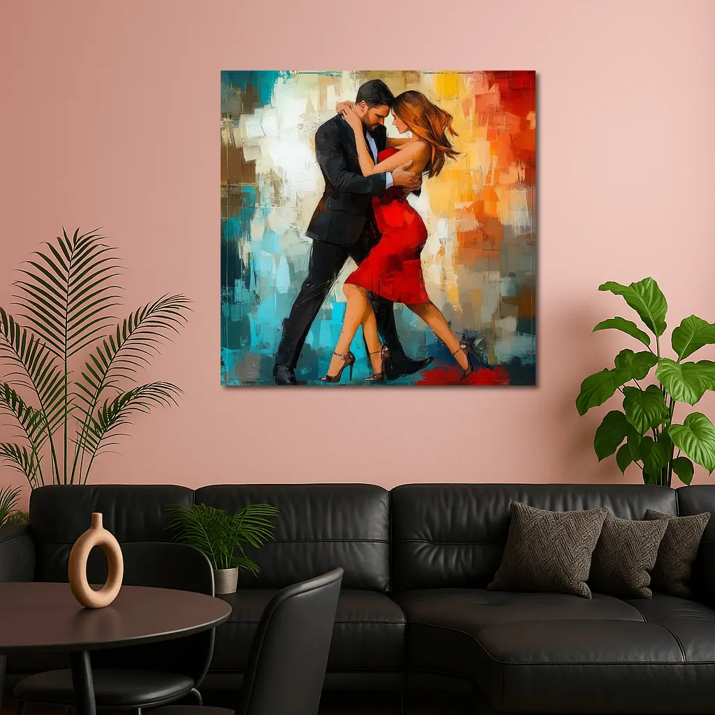 Tango Couple Dancing Abstract Colorful Background – Wall Art