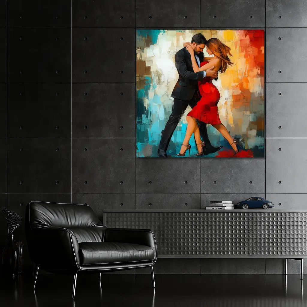 Tango Couple Dancing Abstract Colorful Background – Wall Art