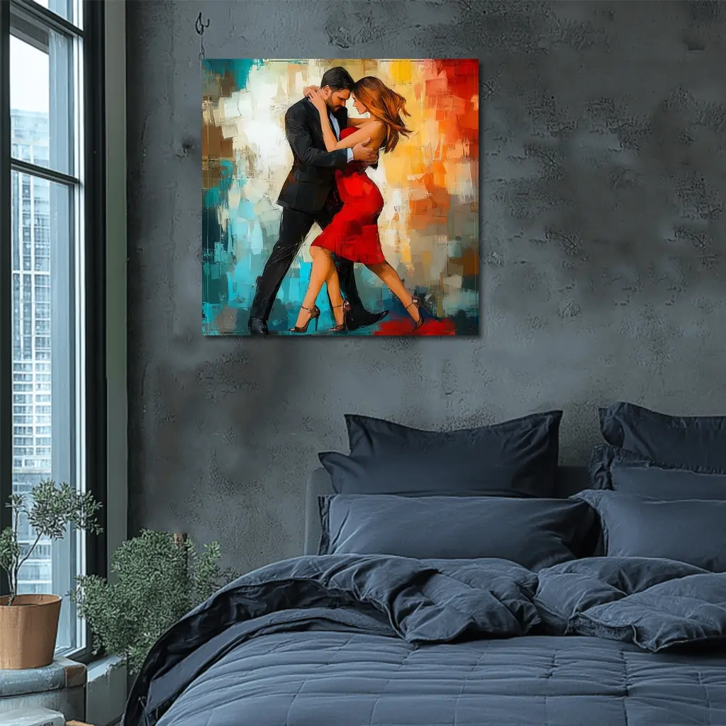 Tango Couple Dancing Abstract Colorful Background – Wall Art