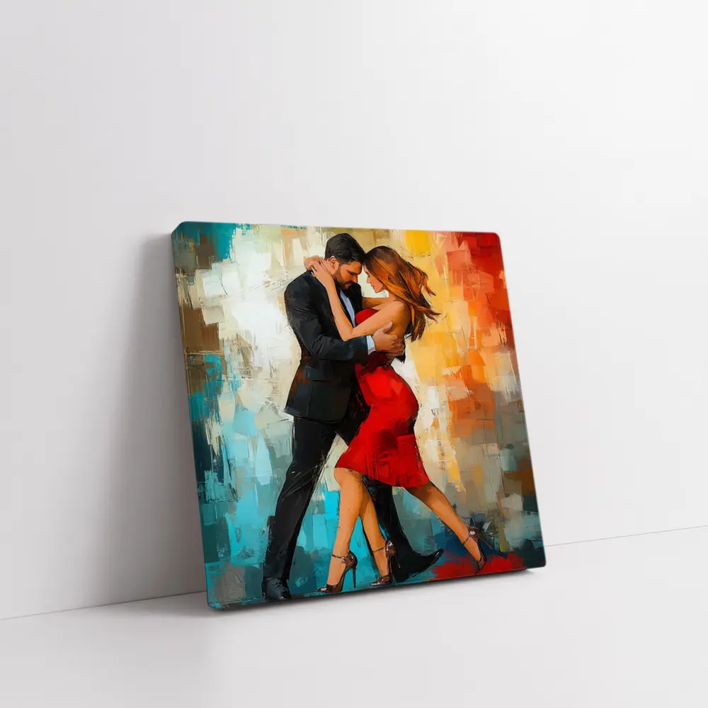 Tango Couple Dancing Abstract Colorful Background – Wall Art
