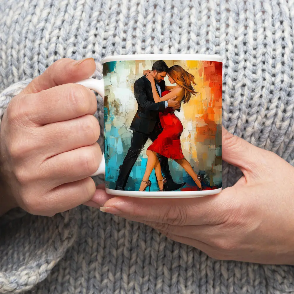 Tango Couple Dancing Abstract Colorful Background – Mugs