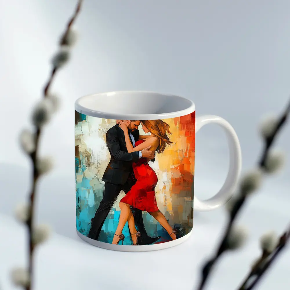 Tango Couple Dancing Abstract Colorful Background – Mugs
