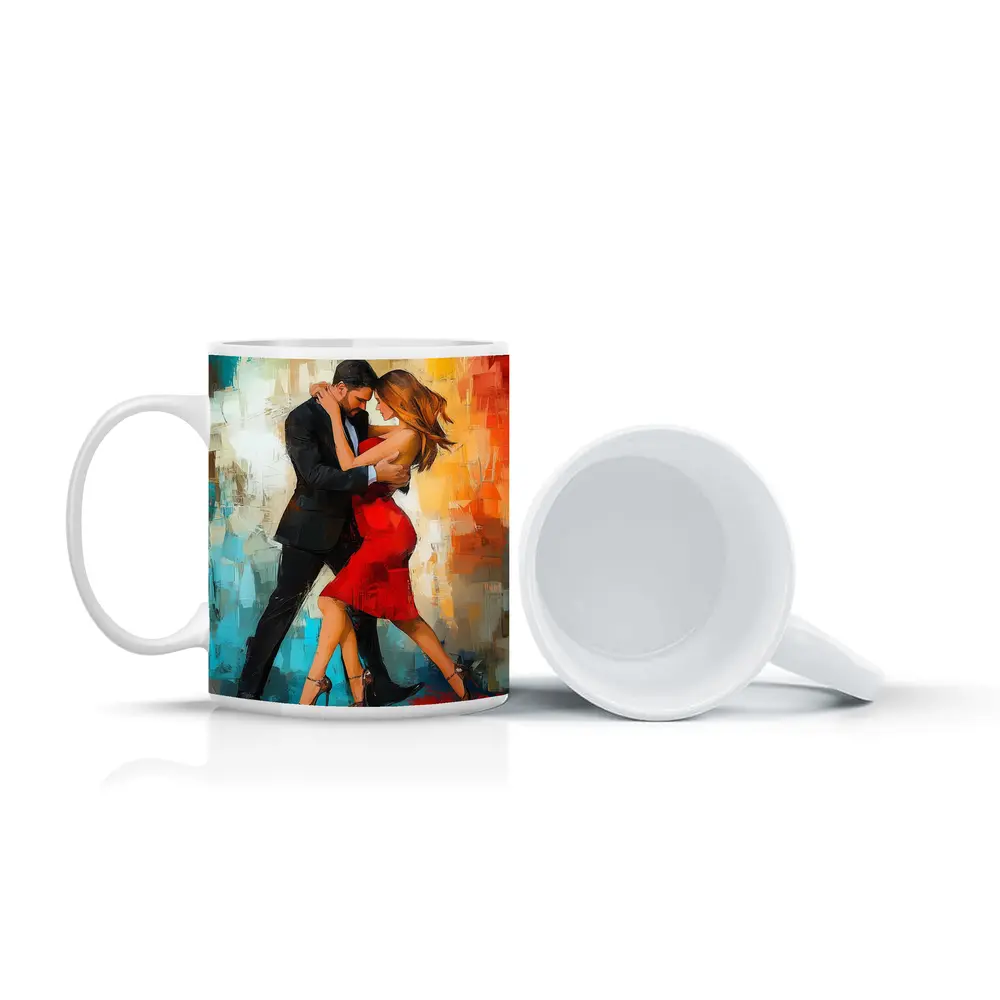 Tango Couple Dancing Abstract Colorful Background – Mugs