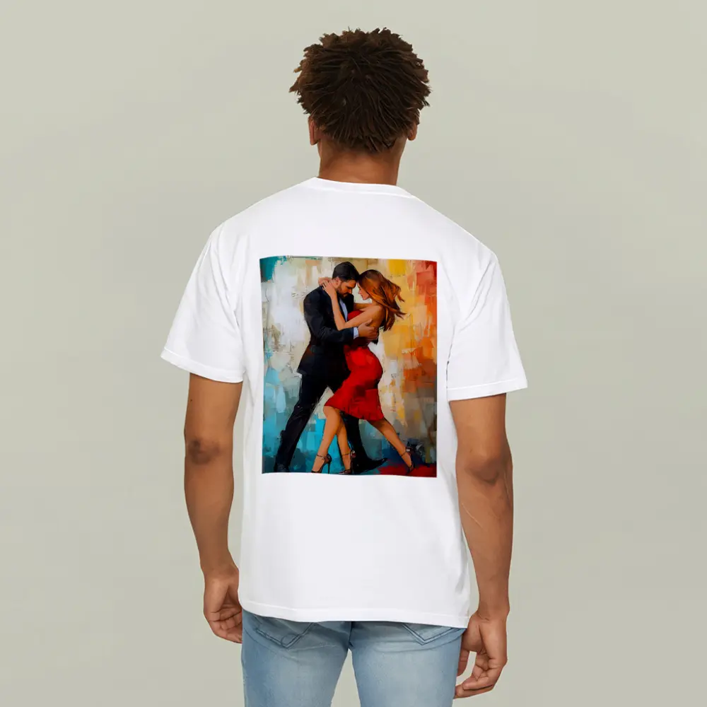 Tango Couple Dancing Abstract Colorful Background – T-Shirts